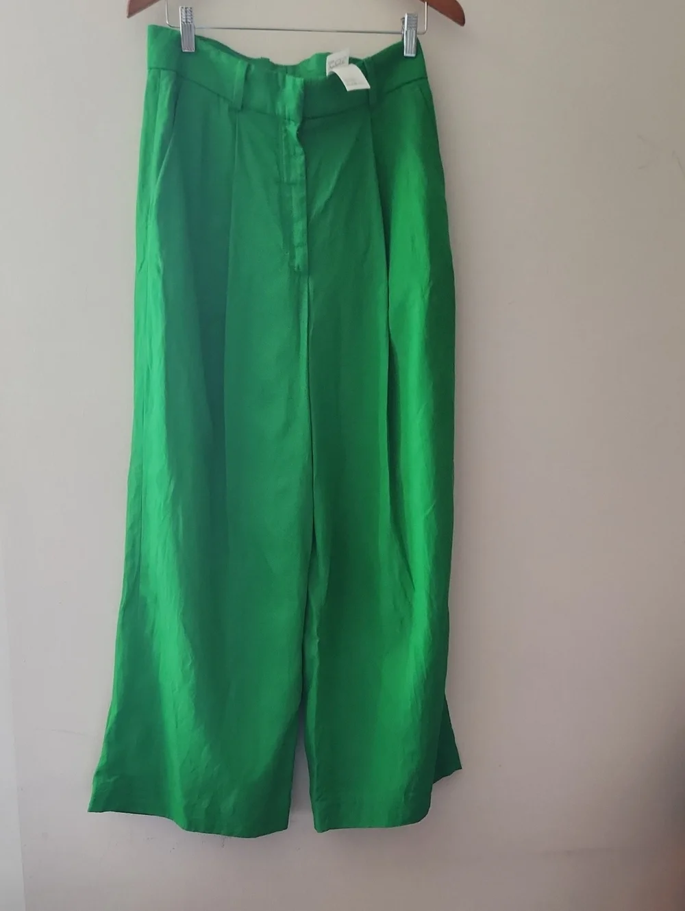 COS High-waist Wide Leg Pleated Front Linen Blend Pants in Bright Green Size 10